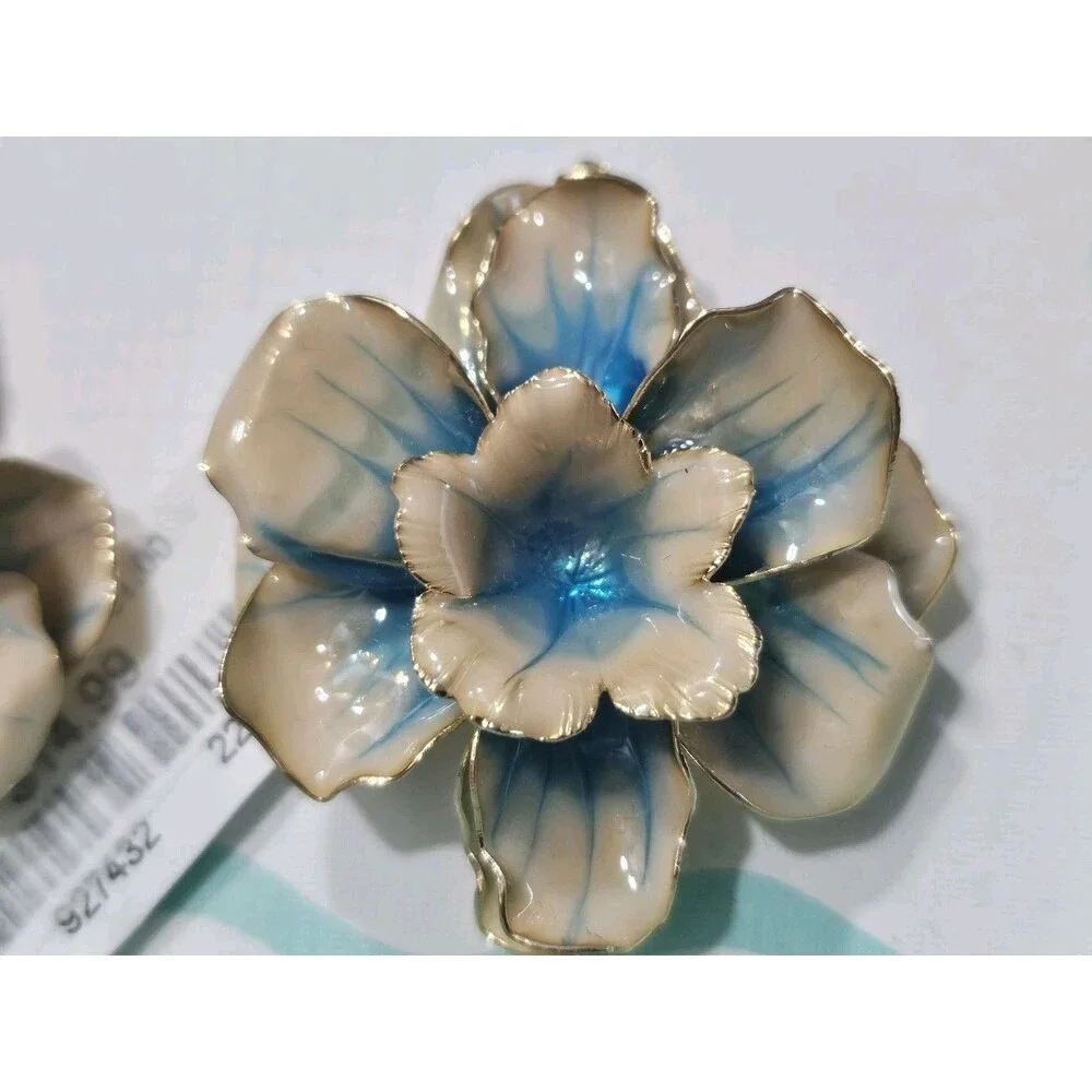 Piper K Flower Hand Painted Earrings Tropical Floral Resin 2.25